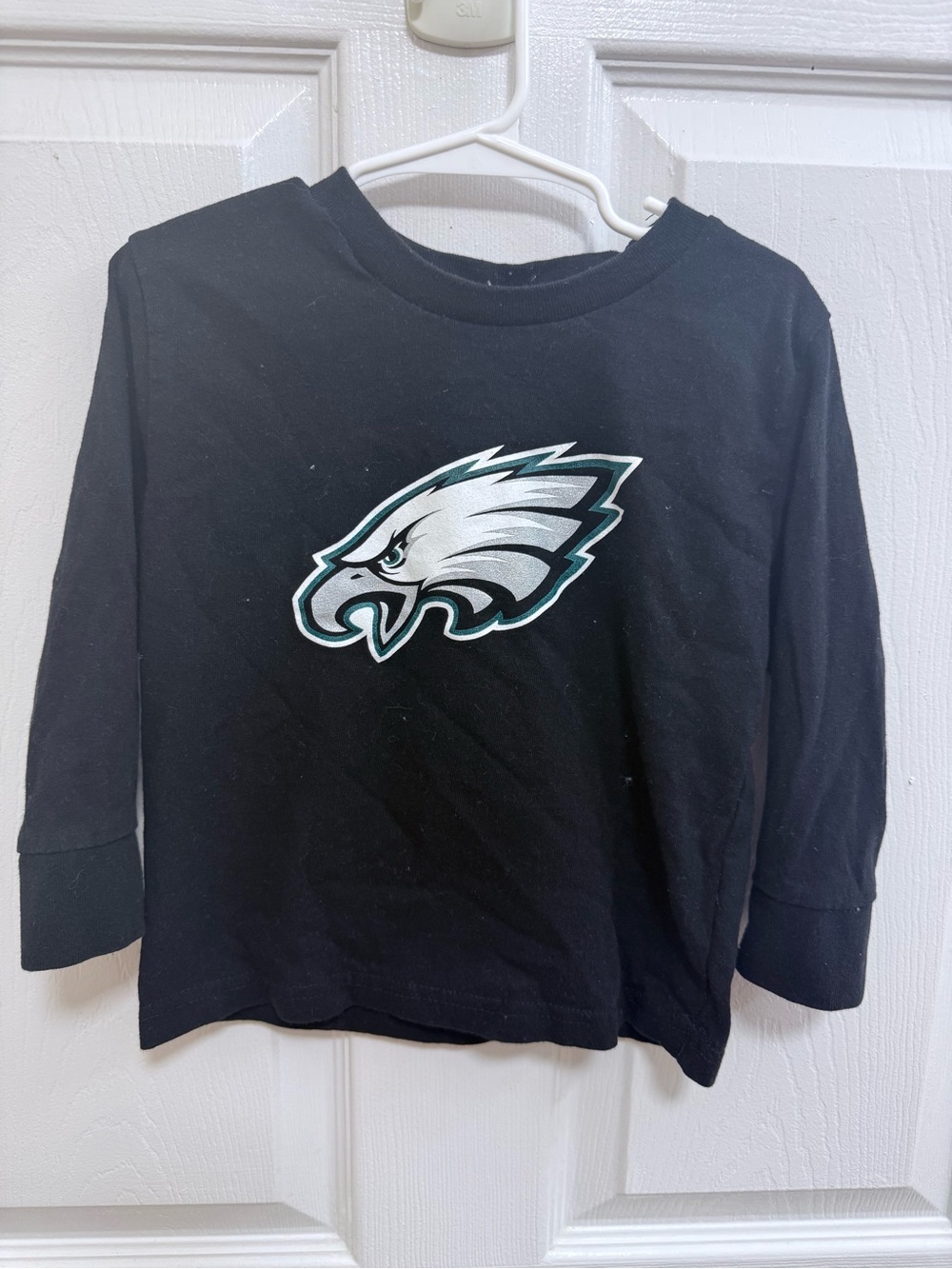 NFL Kids Black Long Sleeve Tee with Eagles Logo, Size 4T
